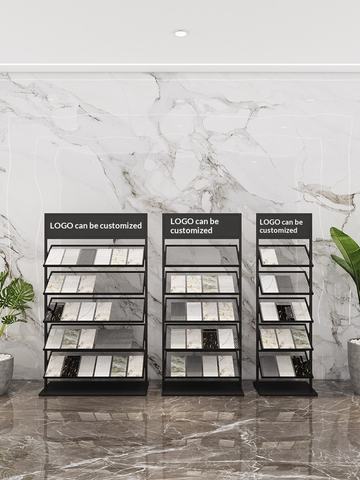 Custom-Made 5-Tier Floor-Standing Tile Sample Display Rack with Glass Marble Samples Metal Shelves Disassembled & Assembled