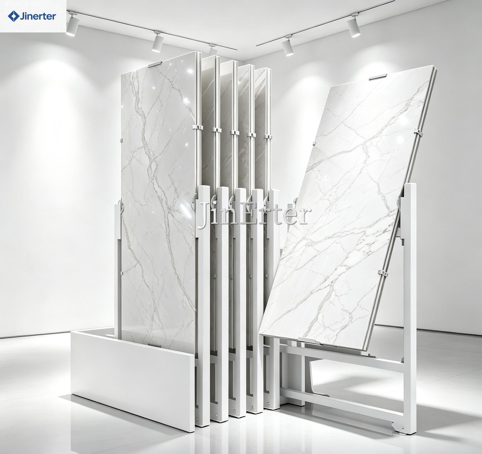 Factory-Direct Metal Rotating Sliding Racks for Stone Slabs, Tiles, Marble, Granite, and Quartz Showroom Display Racks