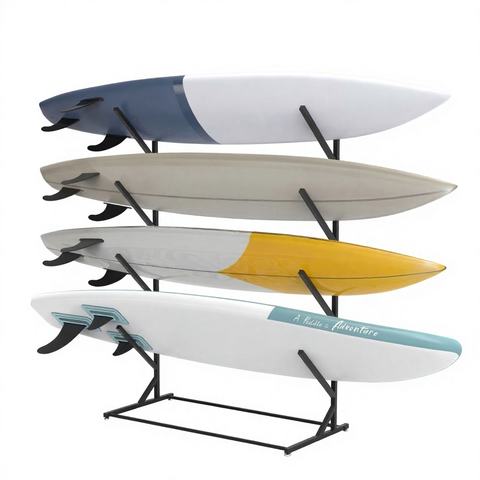 Metal Surfboard Display Rack Floor Standing 4 Board Storage Holder for Water Sports Retail