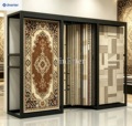 Custom-made modern, eco-friendly multi-tier sliding carpet and rug display racks for heavy-duty pull-out showrooms