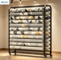Custom Double-Sided Stretch Fabric Roll Display Stand; Metal Textile, Carpet, and Blanket Display and Storage Rack