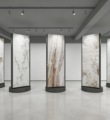 Marble Stone Display Stand Three-sided Rotating Rock Plate Coating Floor-standing