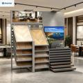 Customizable tilting and sliding drawer metal display racks for tiles and marble in building materials showrooms