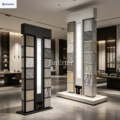 Factory-direct metal double-sided rotating tile and quartz display stands with lighting; marble and ceramic display stands
