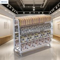 Professional Customized Double-Sided Tension Fabric Roll Display Stand Metal Floor Carpet Rug Display Racks for Roll Fabric