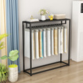 Floor-Standing Curtain Hanger Display Rack with Adjustable Foot Pad and Metal Frame for Fabric Samples and Curtains