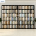 Customizable modern, modular, eco-friendly metal and wood display cabinets for building materials showrooms