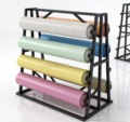 Professional Customized Double-Sided Tension Fabric Roll Display Stand Metal Floor Carpet Rug Display Racks for Roll Fabric