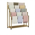 Clothing Store Floor Standing Iron Scarf Display Stand with Wheels Hangs Scarves Pants Blankets Multi-layer Storage Gold