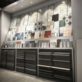 Large Floor Tile Sample Rack Multi-Functional Metal Display Cabinet with Drawer Type Rock Board for Store Shelving