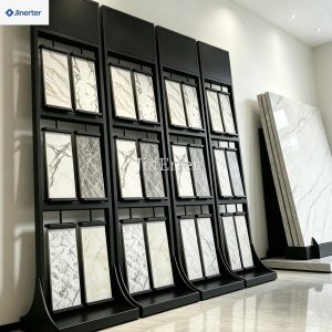 Customizable metal freestanding tile display racks for showroom exhibition
